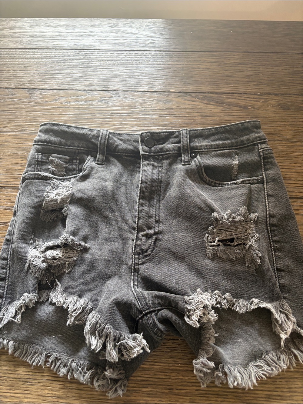 Just Black Distressed High Waist Denim Shorts — Washed Gray